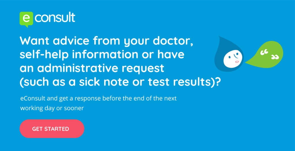 eConsult and get a response from a doctor before the end of the next working day or sooner